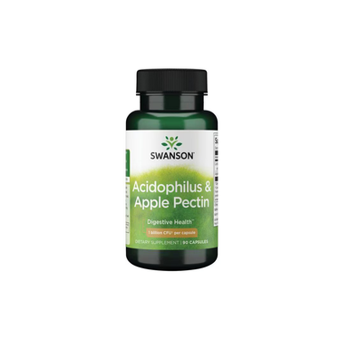 Swanson Acidophilus & Apple Pectin 90 Capsules is a dietary supplement for digestive health and microflora balance.